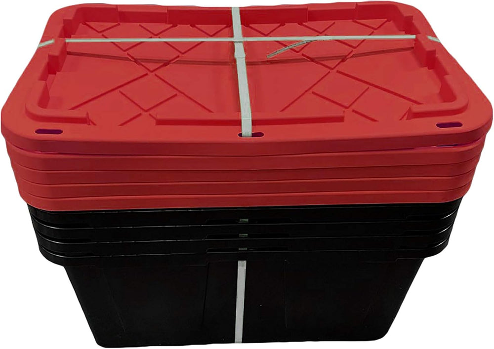 MonsterRAX 27 Gallon Storage Bins - Stackable, Lockable, 5-pack (Red)