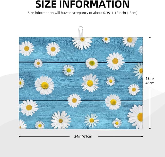 Daisies On Vintage Blue Wood Dish Drying Mats - Image 3