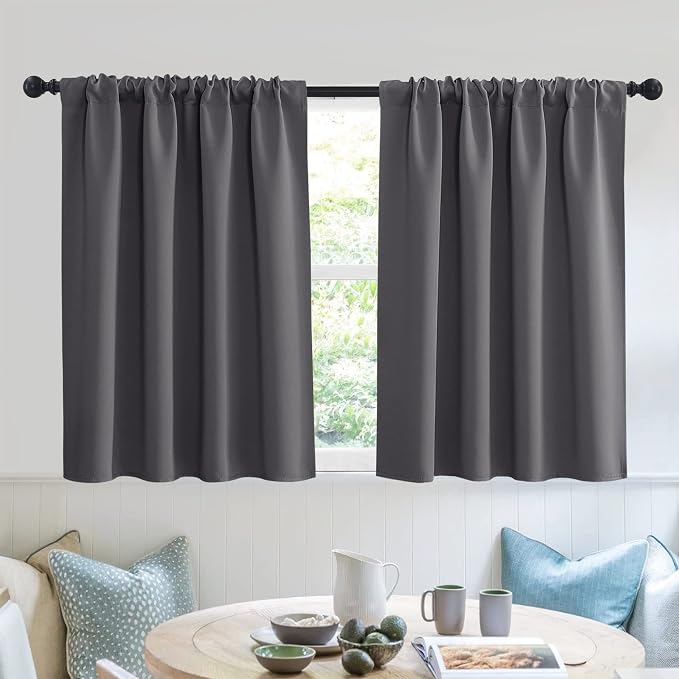 RYB HOME Blackout Curtains for Bedroom, Small Window Valances Tiers Curtain Set by RYBHOME