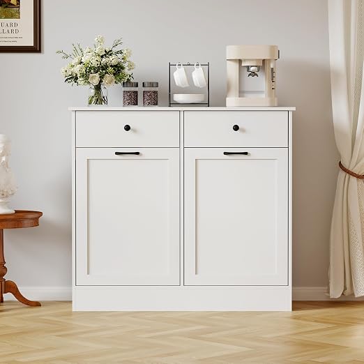 Double Tilt Out Trash Can Cabinet, 2 x 10 Gallon Wooden Trash Bin Cabinet - Image 6