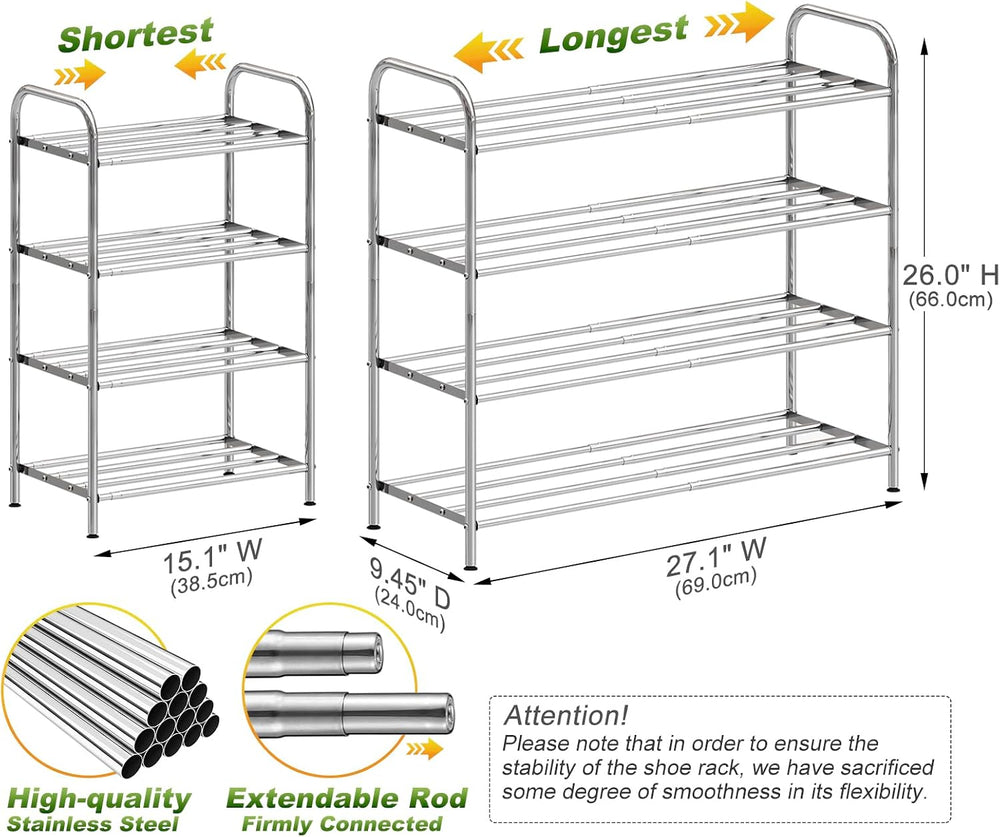 4-Tier Expandable Shoe Rack – Adjustable Heavy Duty Organizer Shelf | 100% St...