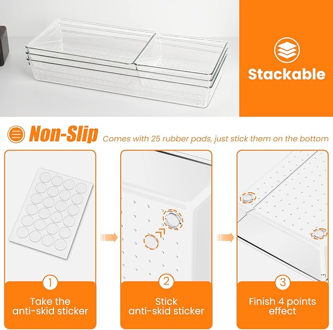 Criusia 6 Pcs Large Size Clear Drawer Organizer Set, Acrylic Non Slip Non - Image 3
