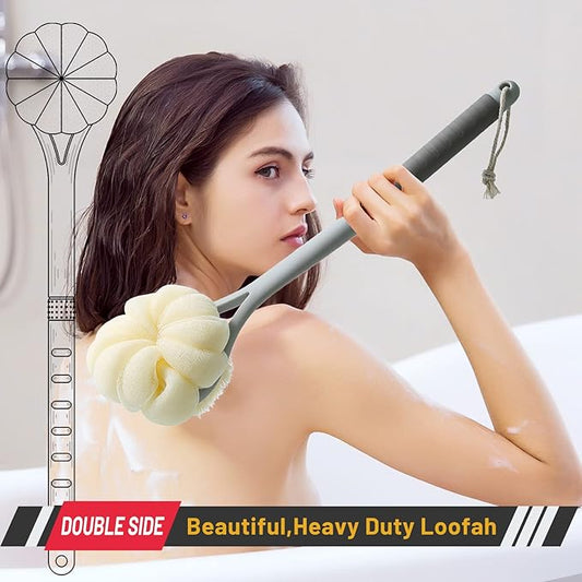 Shower Body Brush, Soft Bristles and Beautiful Pumpkin Loofah 14” Long Handle - Image 2