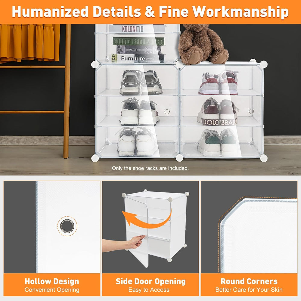 12-Tier 3-Line Dustproof Shoe Boxes 72 Pairs Clear Shoe Rack Organizer Stacka...