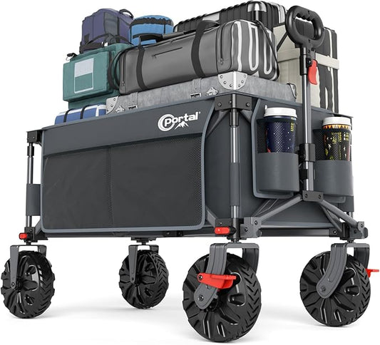 PORTAL Collapsible Wagon with Brakes, Heavy Duty Utility Cart with All-Terrain by PORTAL