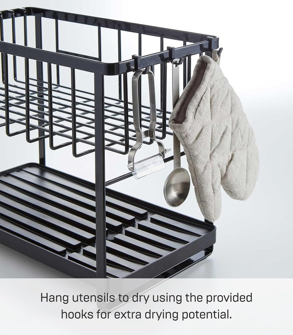 YAMAZAKI Home Tower Two-Tier Adjustable Dish Drainer Rack, Compact Drying Rac...