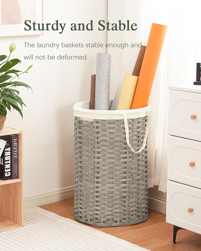 34.3 Gal Large Laundry Hamper Laundry Basket Round Handwoven Wicker Laundry - Image 7