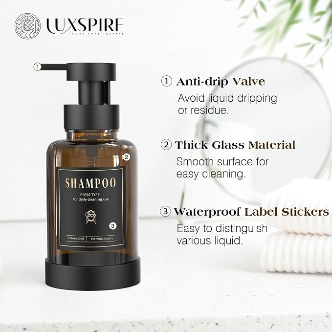 Luxspire Foaming Soap Dispenser, Glass Foam Pump Soap Dispenser, Non-Slip - Image 3