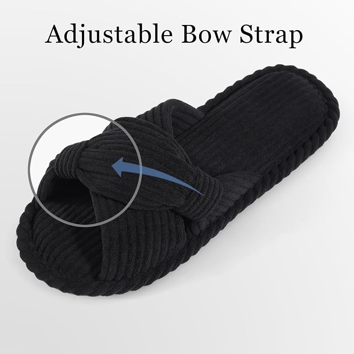 Evshine Summer House Slippers for Women Corduroy Cross Bow Indoor Slippers Open - Image 3