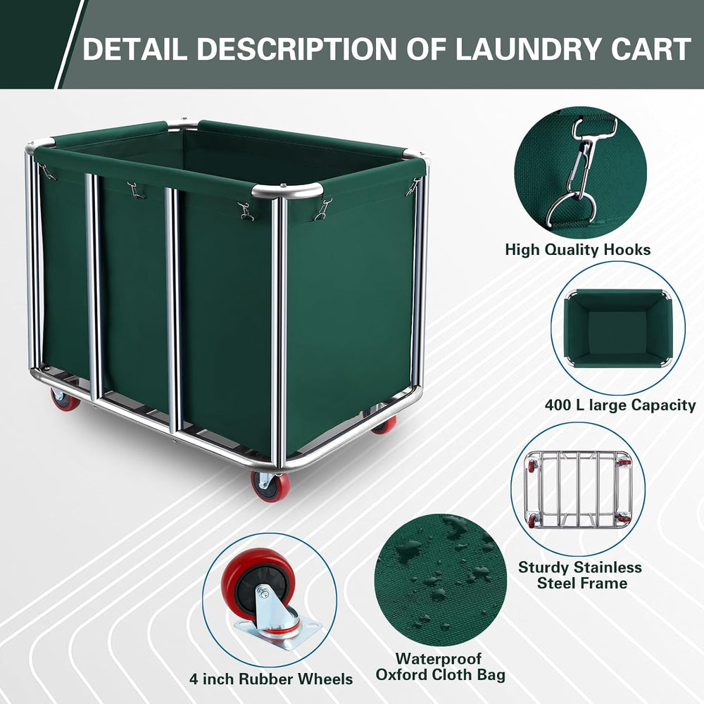 Commercial Laundry Cart with Wheels,440 lbs(Blackish Green)