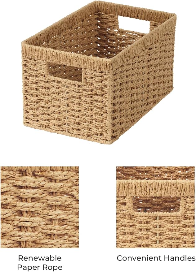 StorageWorks Round Paper Rope Storage Baskets, Rectangular Wicker Baskets - Image 3