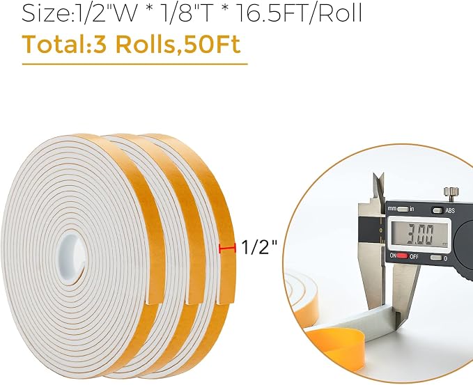 50 Feet Weather Stripping Door Seal, 1/2" Wide X 1/8" Thick Door Seal Strip - Image 3