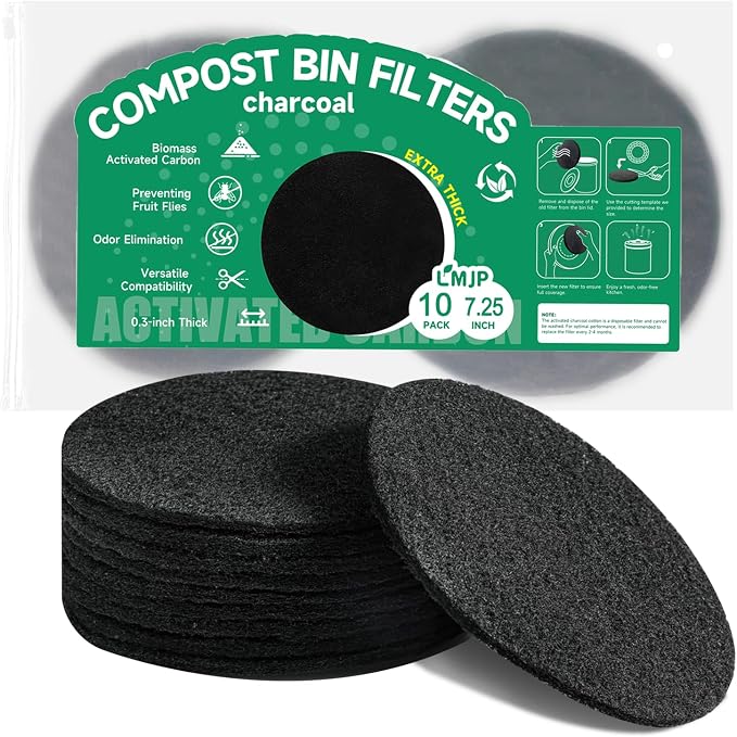 7.25 Inch Charcoal Filters for 10 Pack Kitchen Countertop Compost Bins by LMJP
