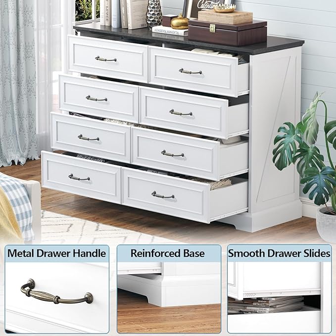 8 Drawer Dresser for Bedroom, Rustic Farmhouse Dresser - Image 6