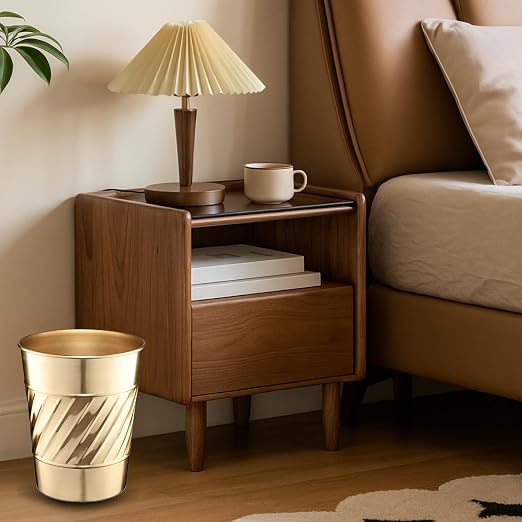 Monarch Abode Brushed Gold Handcrafted Wave Embossed Metal Wastebasket - Image 7
