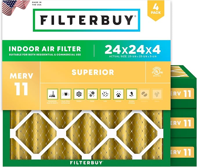 Filterbuy 24x24x4 Air Filter MERV 11 Allergen Defense Replacement, by Filterbuy