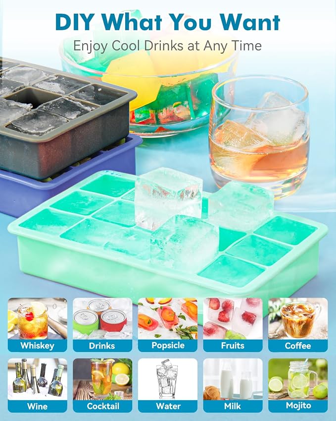 2 Pack Silicone Ice Cube Trays for Cocktail, Easy Release Square Ice Cubes Mold - Image 6