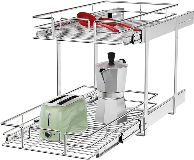 ROOMTEC Individual Pull Out Cabinet Organizer, 2 Tier Spice Rack Organizer by ROOMTEC