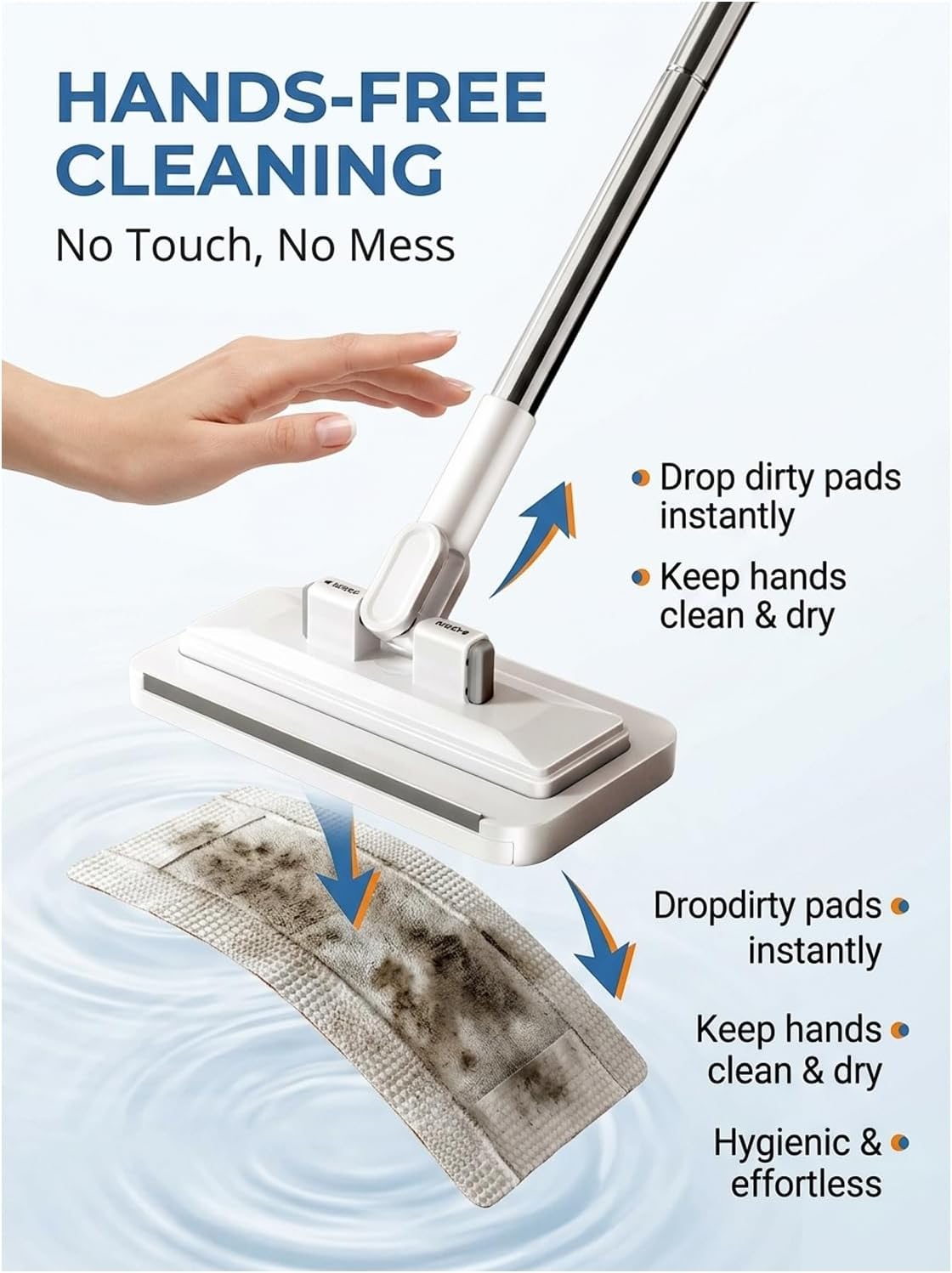 Hands-Free Multi-Purpose Flat Mop – Lazy Cleaning & Face Towel Compatible 39in Long Handle Dust with Locking Head for Wall Bathroom Toilet Corners Multi-Surface
