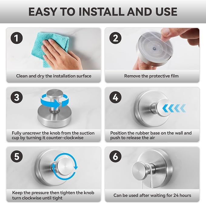 4 PCS Suction Cup Hooks for Shower, Stainless Steel No Drill Suction Towel Hooks - Image 5