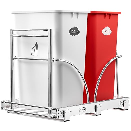 Dual Under Sink Trash Can Heavy Duty Pull Out Trash Can Under Cabinet, Fits by AMENER