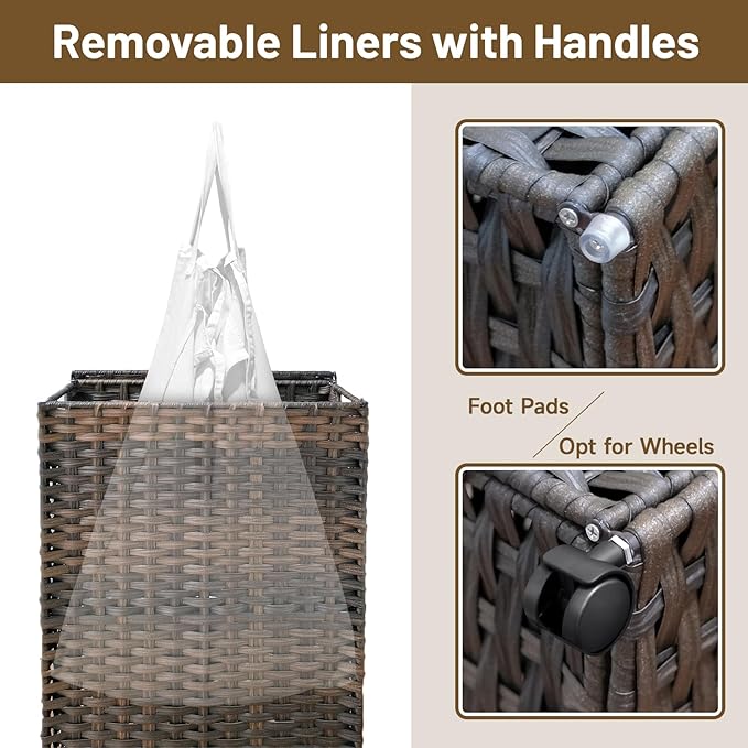 70L Slim Laundry Hamper with Lid & Wheels, Rolling Laundry Basket with 2 - Image 6