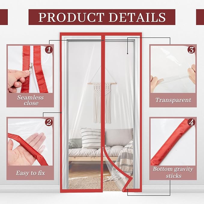 Amylove Zipper 60 x 102 Inch Dust Barrier Kit Red Edged Temporary Construction - Image 3