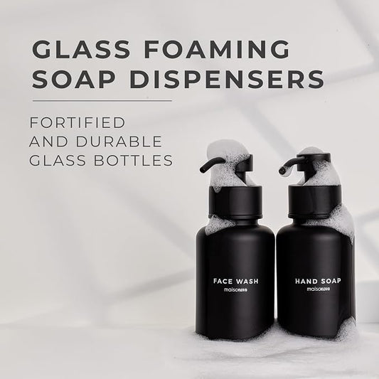 MaisoNovo Glass Foaming Soap Dispenser 14 Oz | Black Glass Black Pumps x 2 - Image 2