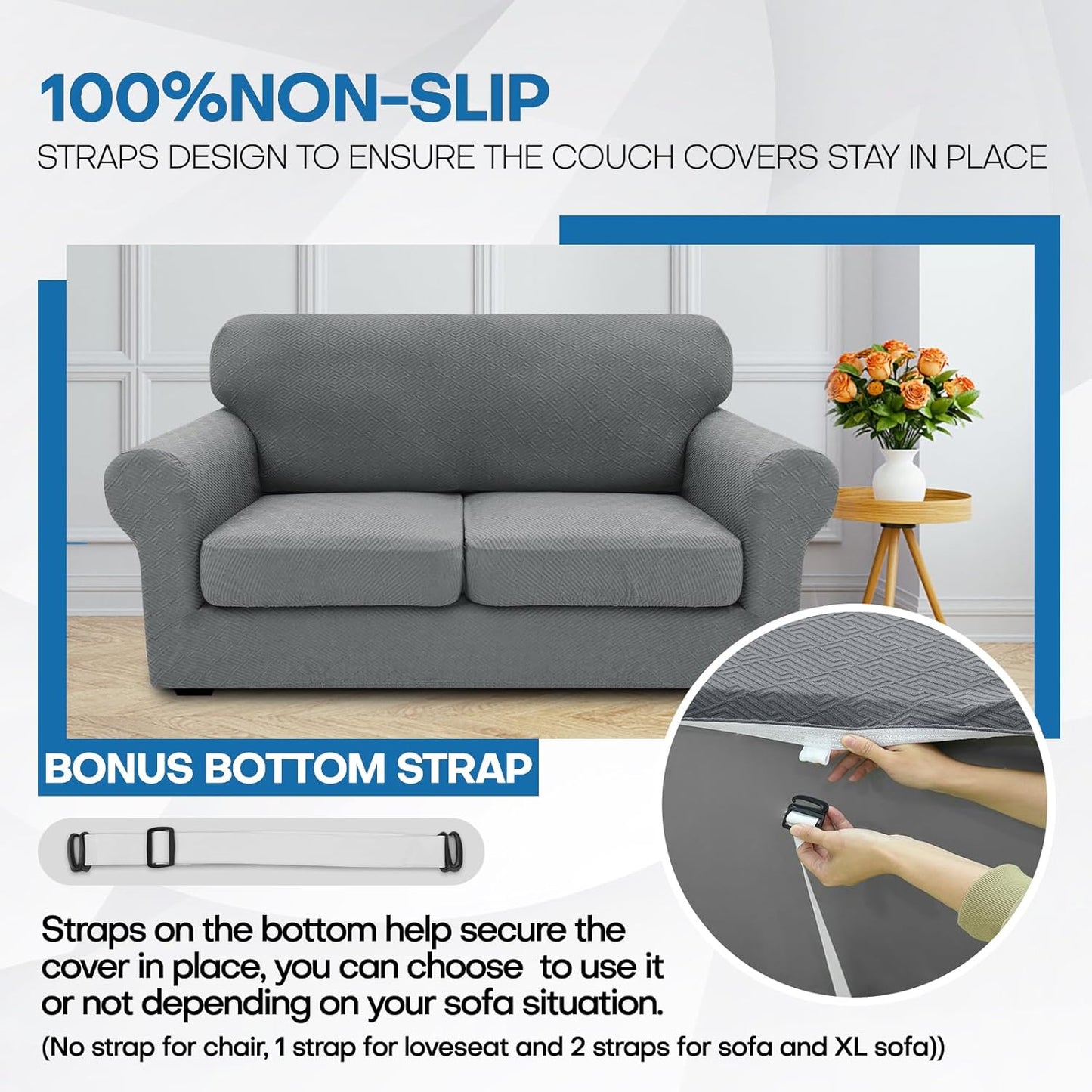 XINEAGE 2026 New 4 Pieces Couch Covers for 3 Cushion Couch Super Stretch Thick Soft Sofa Cover Anti Slip Sofa Slipcover Dogs Cats Furniture Protector (Light Gray, 71"-91")
