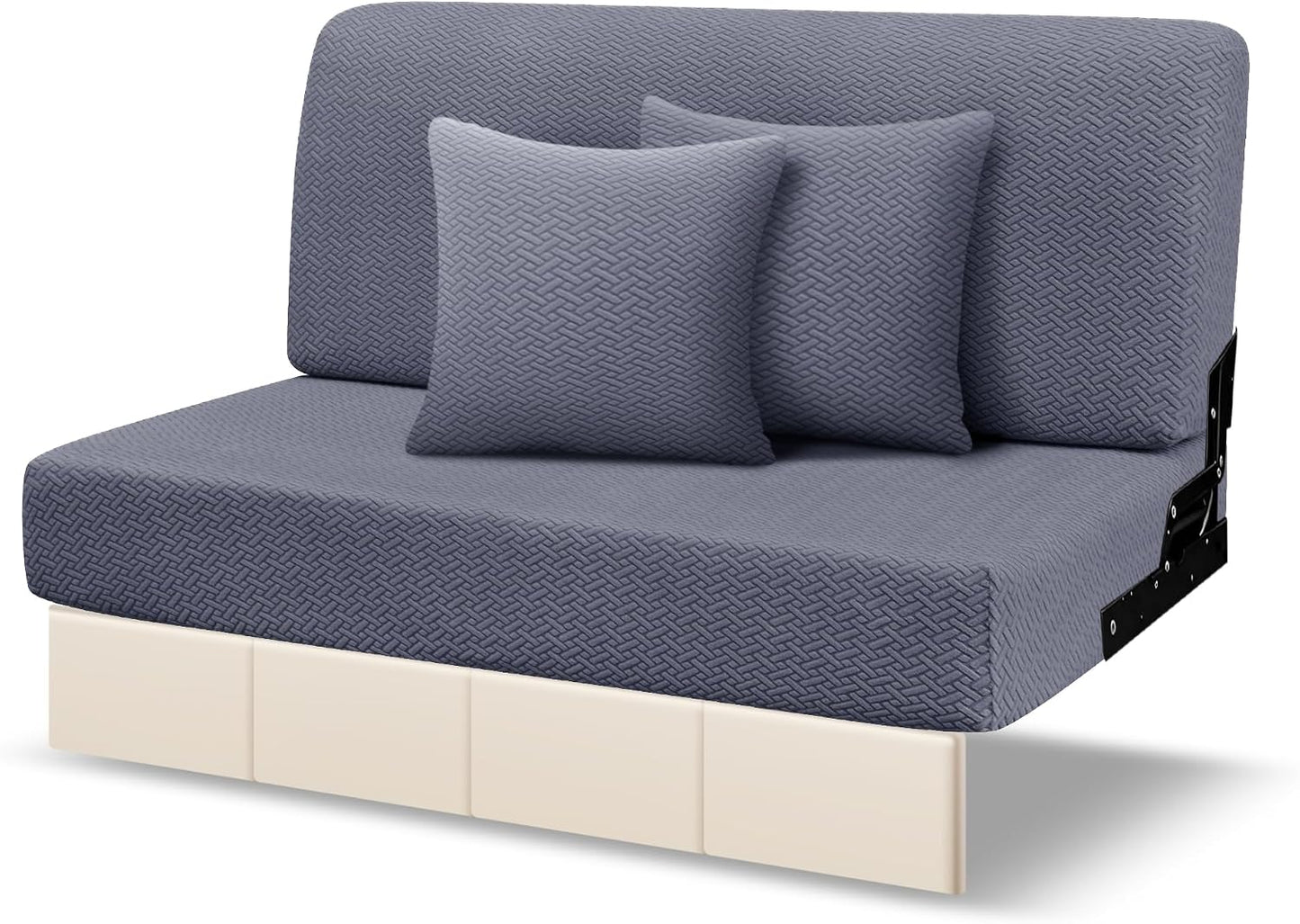 RV Couch Covers for Sofa Bed, 2 PCS Backrest and Seat Slipcovers and 2 PCS Throw Pillow Covers, Stretchable Slipcovers for Jackknife Sleeper Sofas (Grayish Blue)