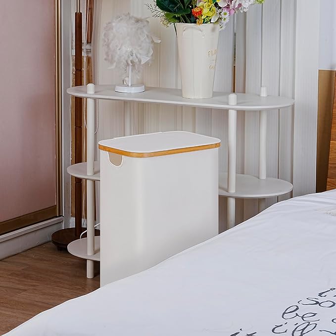 100L Laundry Hamper with Lid, Lagre Basket with Bamboo Handles, Foldable - Image 4