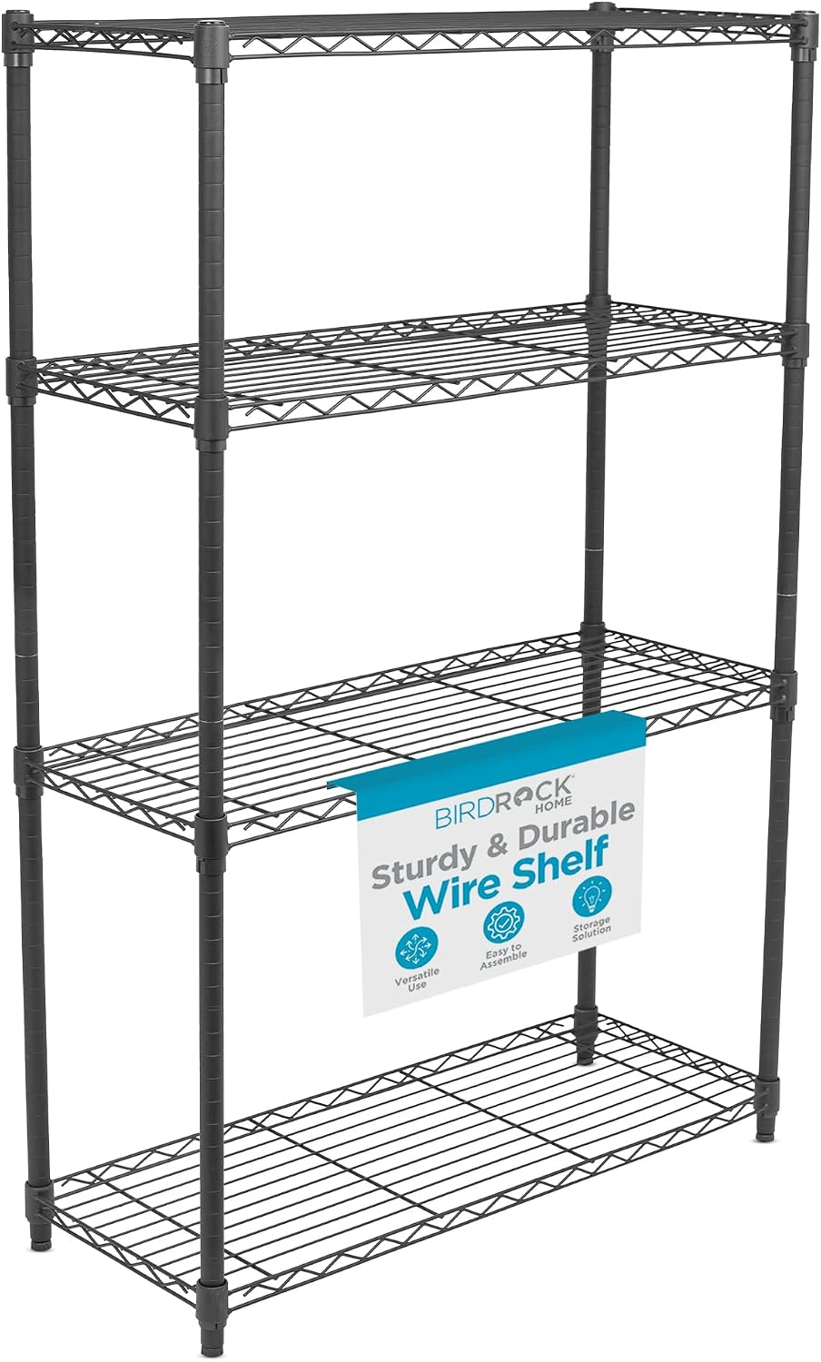 Internet's Best 4-Tier Wire Shelving | Flat Black | Heavy Duty Shelf | Wi...