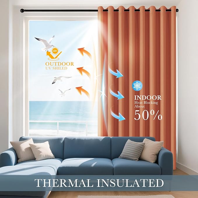 PONY DANCE Burnt Orange Blackout Curtains 80 inch Long 2 Panels Set, Thermal - Image 3