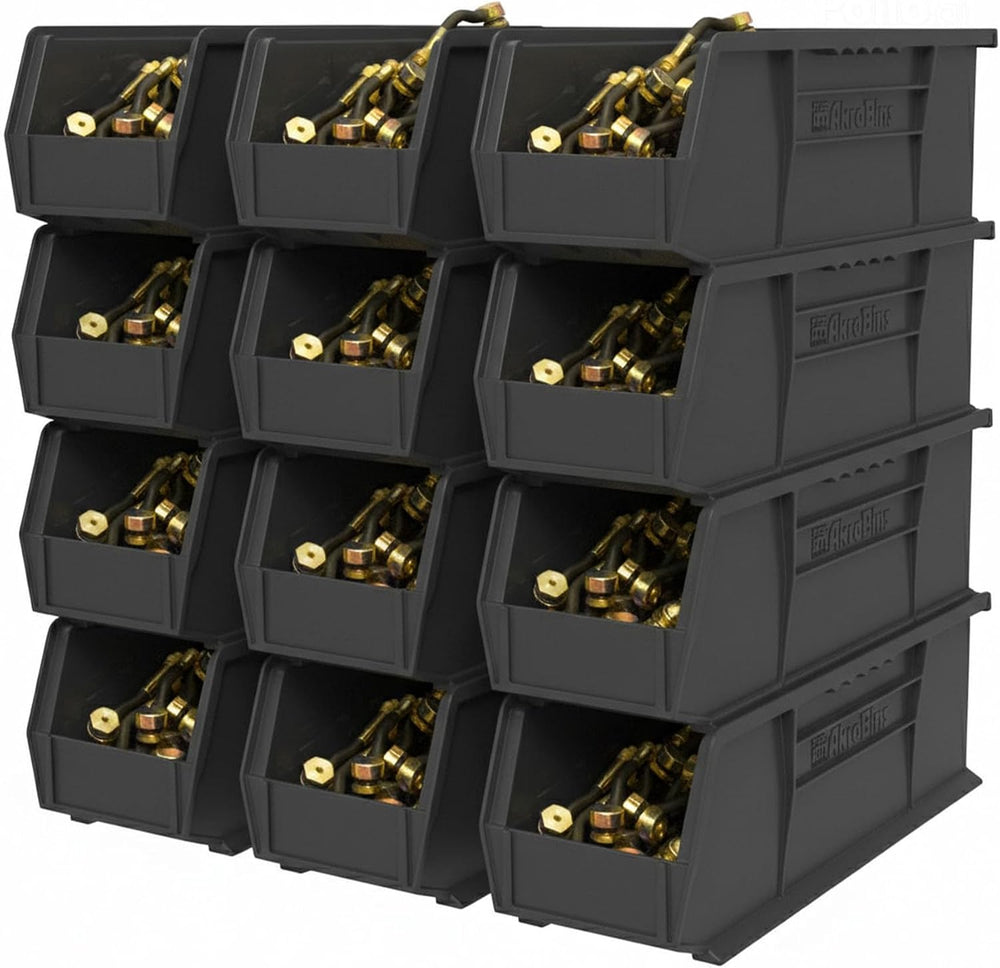Akro-Mils 30234 AkroBins Plastic Storage Bins, 15"x5"x5", Blac...