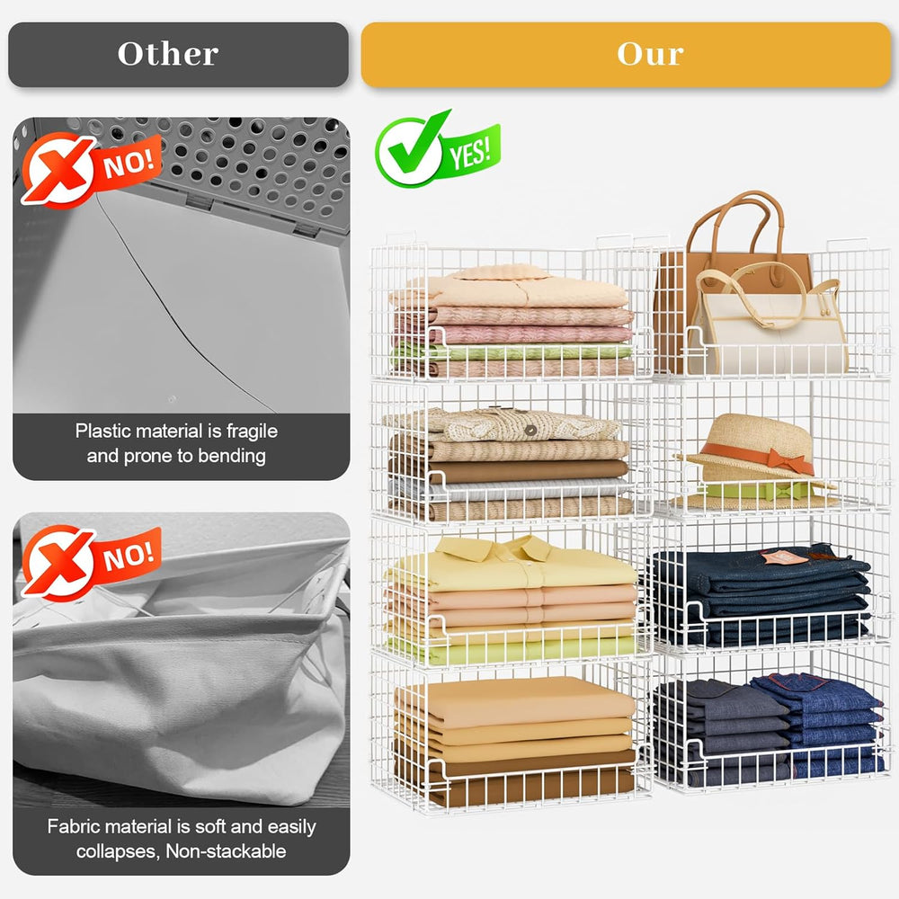 4-Tier Stackable Closet Organizers and Storage Basket - Foldable Closet Shelf...