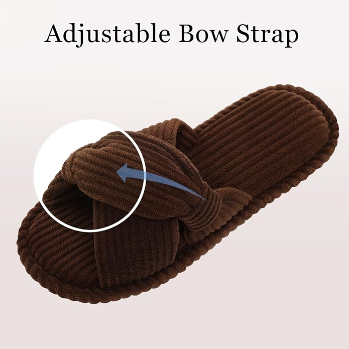 Evshine Summer House Slippers for Women Corduroy Cross Bow Indoor Slippers Open - Image 3