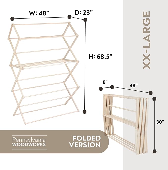 Pennsylvania Woodworks Clothes Drying Rack: Solid Maple Hard Wood Laundry Rack - Image 5