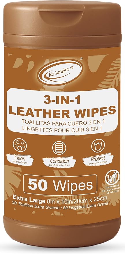 Air Jungles 3in1 Leather Wipes 50 Count, Extra Large 8" x 10" Size, Clean by AirJungles