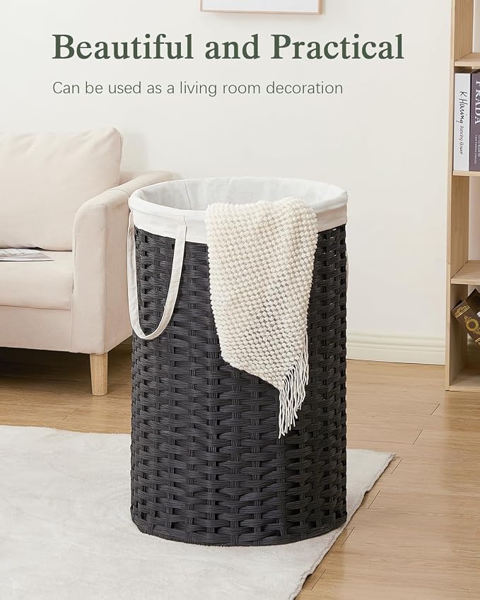 34.3 Gal Large Laundry Hamper Laundry Basket Round Handwoven Wicker Laundry - Image 8