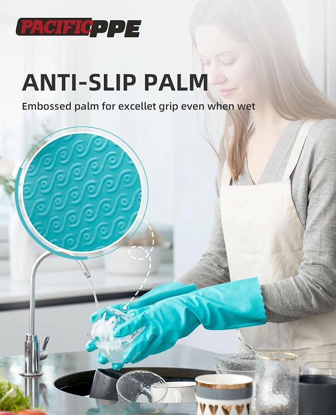 PACIFIC PPE 4 Pairs Reusable Dishwashing Cleaning Gloves - Image 3