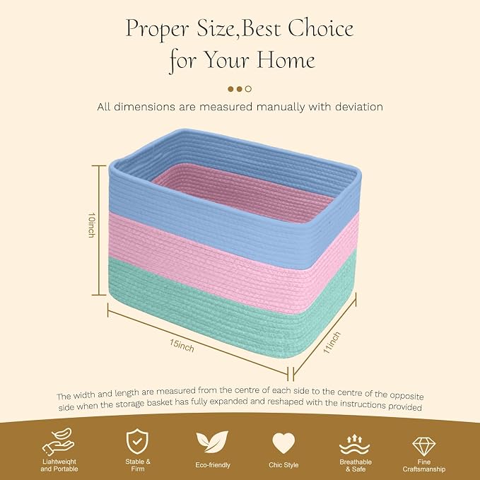 Hopegiver Woven Storage Baskets 15x11x10 Inch, 1 Pack Collapsible Cube Storage - Image 8
