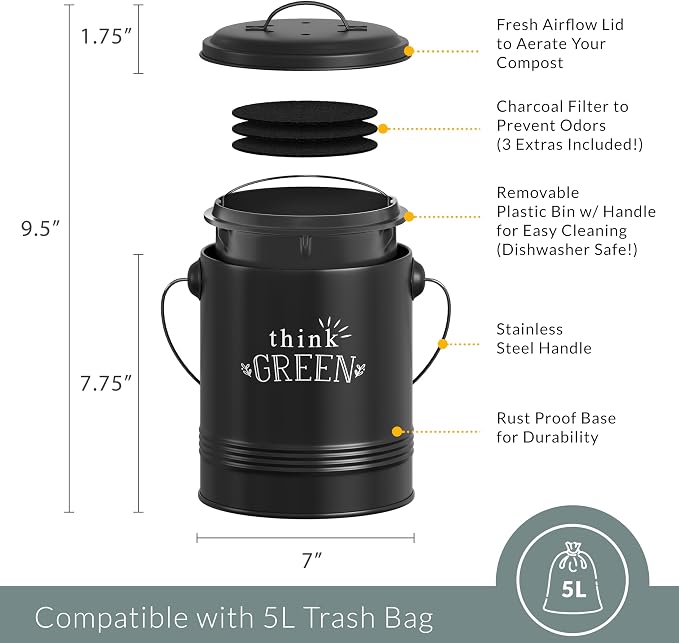 Barnyard Designs Compost Bin for Kitchen Counter - Image 4
