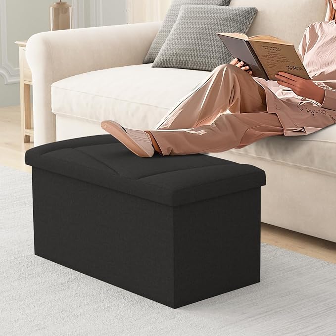 Folding Storage Ottoman Bench, 30 Inches Storage Chest, End of Bed Bench - Image 5