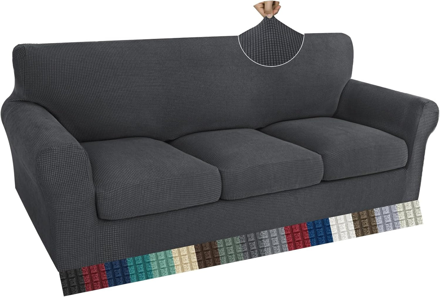ZNSAYOTX 4 Piece Sofa Covers for 3 Cushion Couch, Super Soft Couch Slipcovers with Seat Cushion Cover Thick Durable, Spandex Blend High Stretch & Bottom Ties Furniture Sofa, Dark Grey