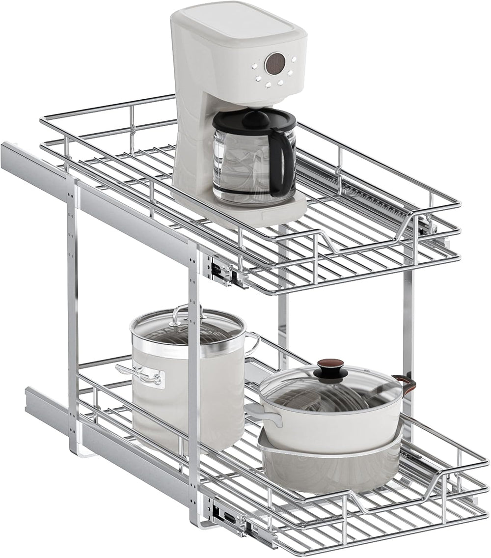 2-Tier Pull Out Cabinet Organizer, 13.5" W x 21.5" D, Heavy Duty Du...