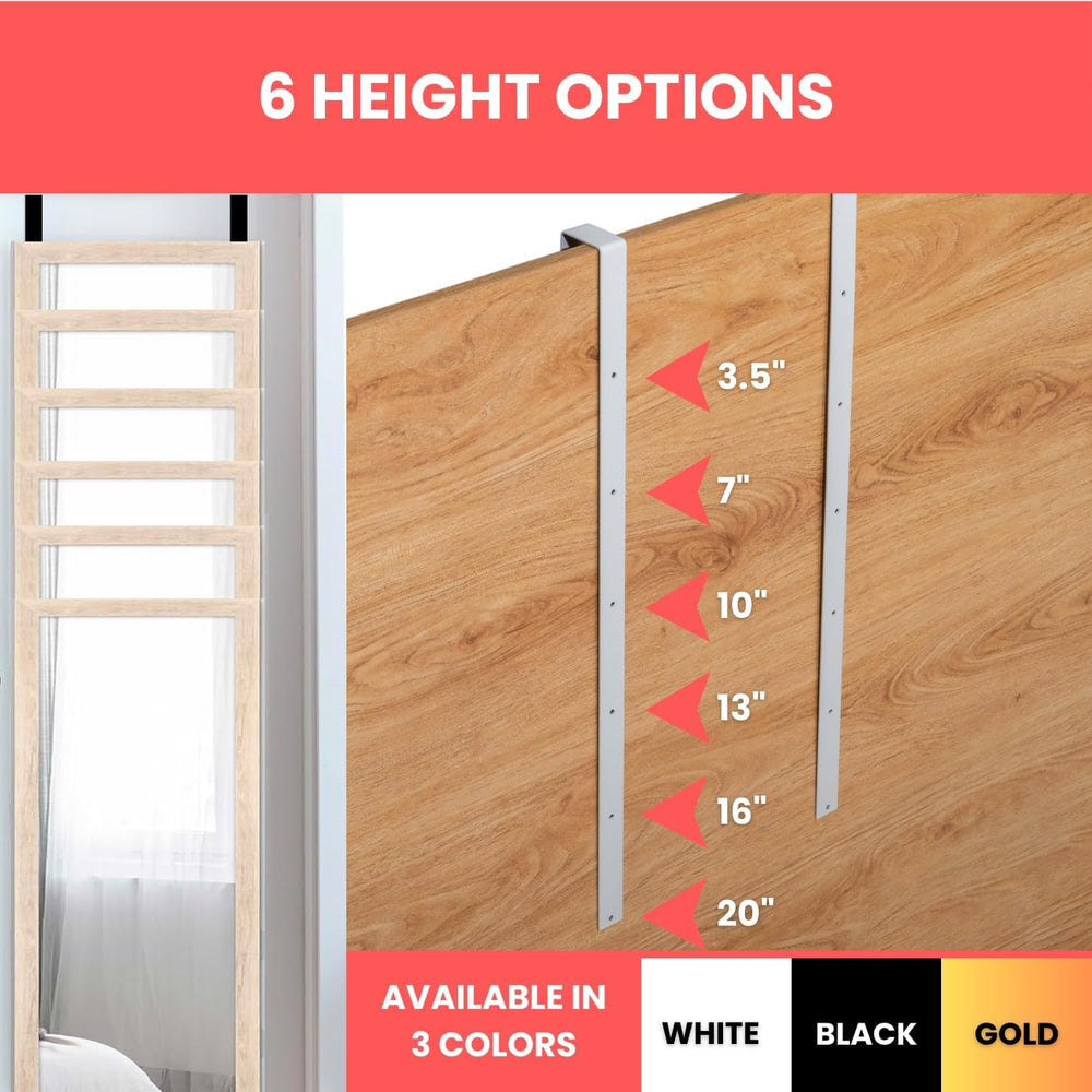 [XL Heavy Duty] 20" WHITE Over-The-Door Mirror Hanger Set (Extra Wide) w...