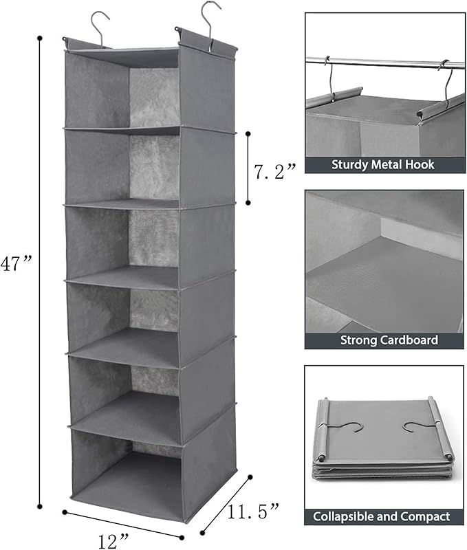 MAX Houser 6 Tier Shelf Hanging Closet Organizer, Closet Hanging Shelf - Image 3