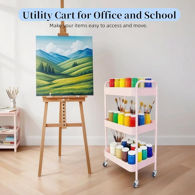 3 Tier Pink Rolling Cart for Nursery & Laundry Room - Image 4