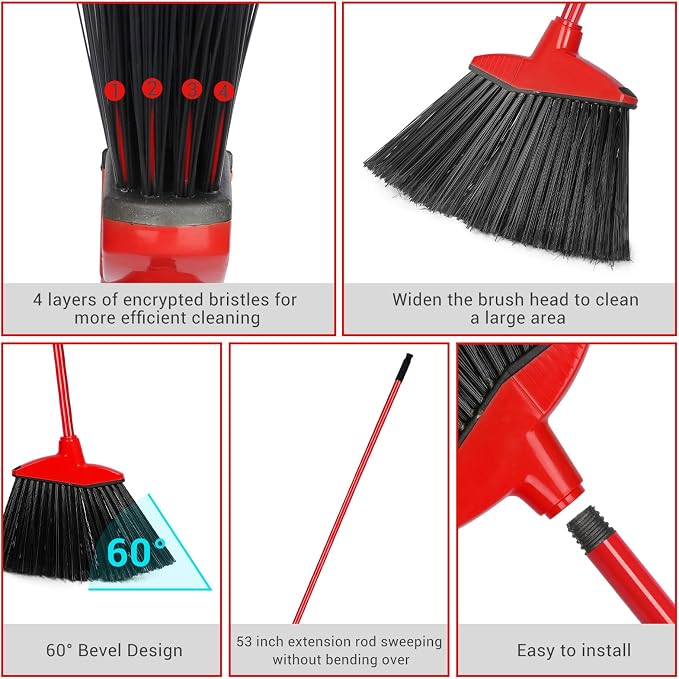 12 Pcs Heavy Duty Commercial Angle Broom 53 Inch Long Handle - Image 3