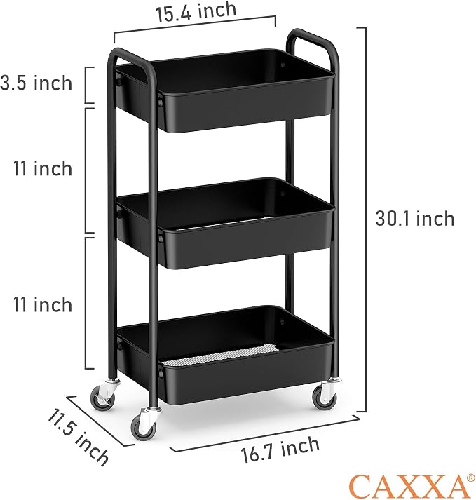 CAXXA 3-Tier Rolling Metal Storage Organizer - Image 2
